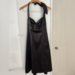 Retro black satin halter dress, sexy pinup vibes!